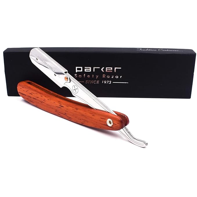 Parker SRRW Professional Shavette Razor - Rosewood Handle, Stainless Steel Arm & Clip Lock System for Secure Blade Fit, 5 Blades Included