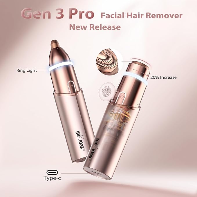 Gurelax Eyebrow & Facial Trimmer: 2-in-1 Electric Facial Hair Removal & Eyebrow Shaver (Built-in Mirror), Face Razor for Women with 2 Replacement Heads