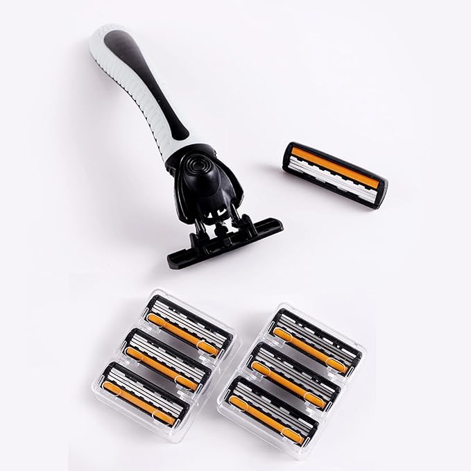 3-Blade Razor,Plastic Anti-slip Men Manual Refill Cartridges razors, Reusable Face Cleansing Care Tool, Shave Supplies for Men and Women -1 handle and 36 Cartridges refill - Black