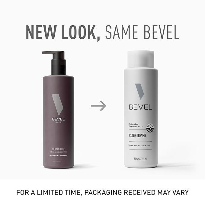 Bevel Hair Conditioner for Men with Coconut Oil and Shea Butter, Sulfate Free Conditioner for Textured Hair, Moisturizes, Conditions and Detangles Hair, 12 Oz (Packaging May Vary) (Pack of 2)