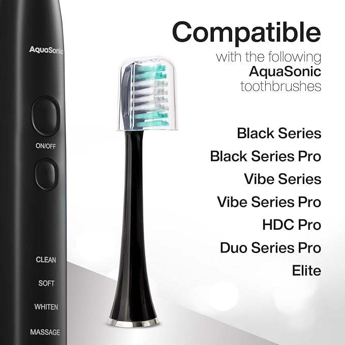 AquaSonic Genuine Standard Replacement Brush Heads | ADA Accepted | for Normal & Sensitive Teeth | Compatible with Many AquaSonic Toothbrush Handles (8 Pack Black)