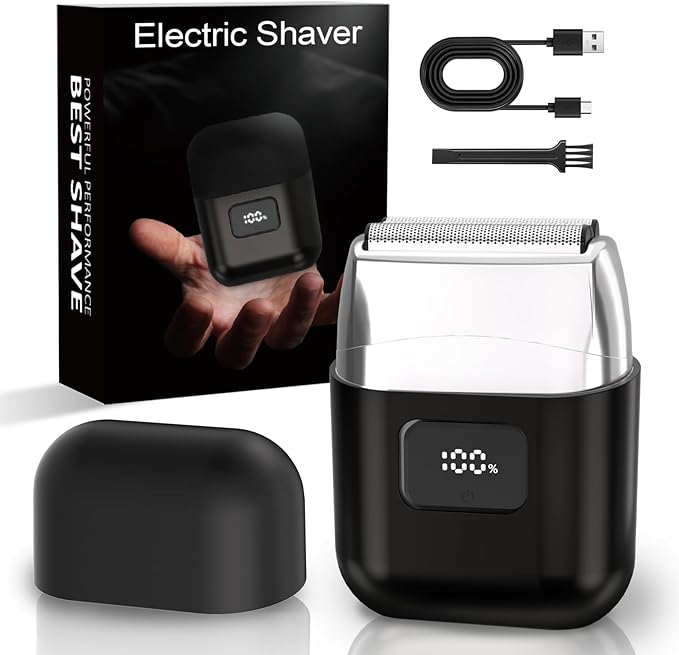 Electric Foil Shavers for Men: Mini Electric Razor with 3 Floating Blades, LED Display, Dual Speed - IPX7 Waterproof Wet/Dry Cordless Razor, USB Fast Charging, Travel Lock