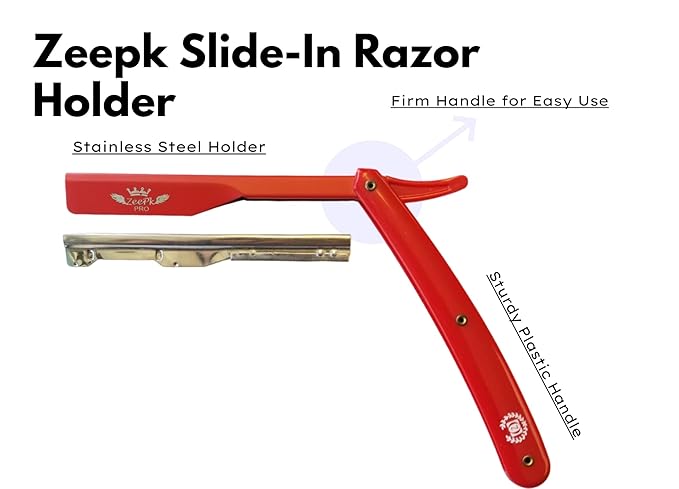 PROFESSIONAL STRAIGHT BARBER RAZOR CLEAN SHAVE + FREE BLADES STRAIGHT EDGE BLADE AFEITADO RAPADA USA SALON SHAVING CLASSIC STAINLESS STEEL (Red Razor Holder)