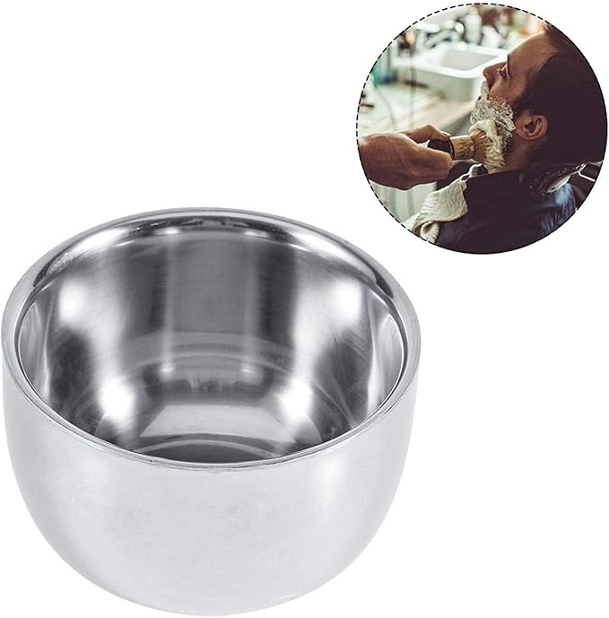 Agatige Shaving Bowl for Men, Double Layer Stainless Steel Shaving Lather Dish Soap Bowl Accessories for Barber Shops, Home, Business or Travel Use