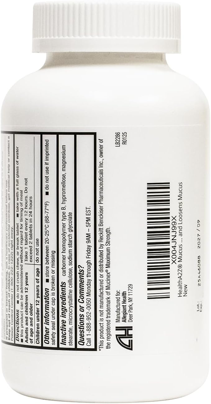 HealthA2Z® Mucus Relief | Guaifenesin 1200 mg |12 Hour | Expectorant | Relieves Chest Congestion | Thins and Loosens Mucus (200 Tablets)