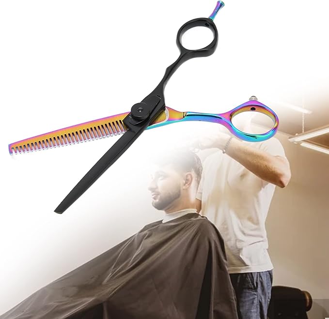 Barber Scissors Stainless Steel Hair Cutting Shears, Lightweight Ergonomic Beard and Mustache Trimming Scissors with Sharp Blades for Barbershop and Home Use (Thinning Scissor)