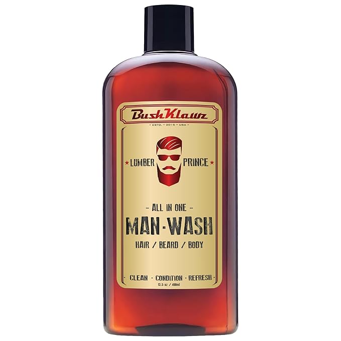 LUMBER PRINCE Men's Original All in One 3-in-1 Shampoo, Conditioner, Hair, Beard and Body Wash - American Viking Crew Cannon with Bulldog Duke PH Ballwash