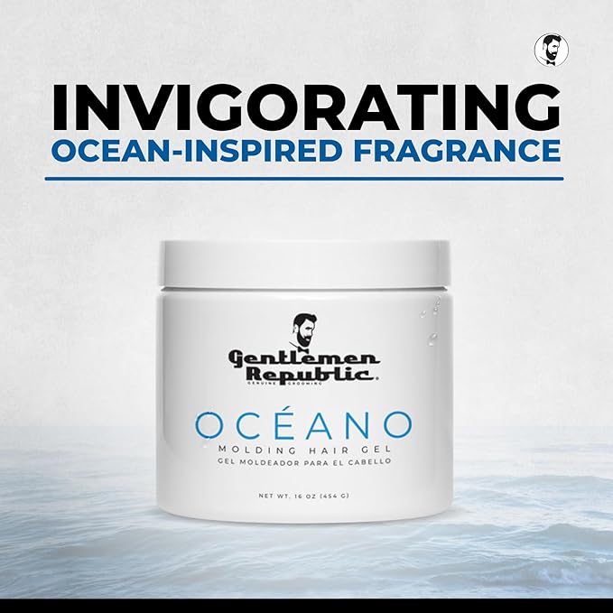 Gentlemen Republic Oceano Men's Hair Gel 16oz W/Pump - Strong Touchable Hold and High Shine Styling Gel for Hair, 100% Alcohol-Free Professional Formula with Fresh Scent, Mens Hair Product Made in USA