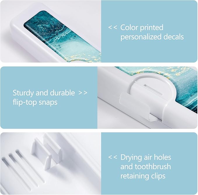2 Pcs Toothbrush Travel Case - Colorful Pattern, Holder and Covers for Toothbrushes, Includes Tongue Scraper Case