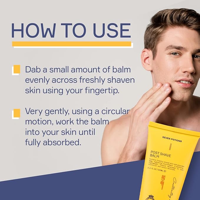Seven Potions Post Shave Balm for Men – Calms Skin Irritation, Retains Moisture – Soothing, Hydrating, Lightweight Formula – Natural, Vegan, Cruelty-Free Aftershave Lotion (3.4 FL OZ)