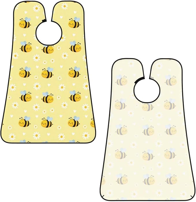 Ultimate Shaving Bib, Beard Trimming Apron with Hair Catcher, Cute Honeybee Bee Light Yellow