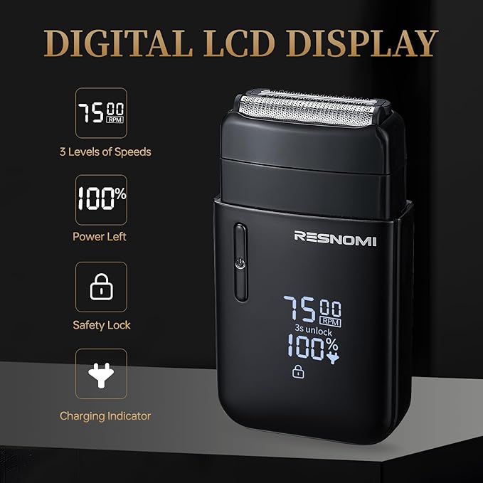 Electric Foil Shavers for Men, Electric Razor for Men Face - 2 Floating Blades, IPX7 Waterproof, 3 Adjustable Gears, LCD Display, Type-C Rechargeable,Wet/Dry Foil Shaver for Travel & Home, Matte Black