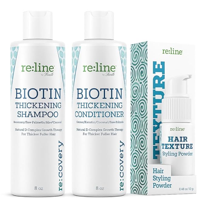 re:covery Hair Bundle – Biotin Shampoo + Conditioner + Thickening Powder – Thicker, Fuller Hair – Strengthens, Nourishes & Adds Instant Volume