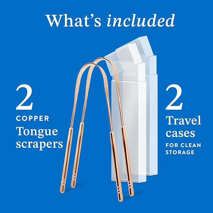Mouthology Copper Tongue Scraper for Adults (2 Pack), Reduce Bad Breath, Metal Tongue Scraper, Tongue Cleaner, Tongue Scraper, Tongue Scrubber, Tongue Cleaner for Adults, Tongue Scraper Reusable