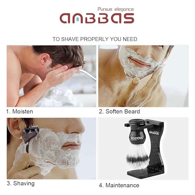 Anbbas Faux Badger Shaving Brush with 3.5 oz Goat Milk Shaving Soap and Bowl Stainless Steel,Black Acrylic Shaving Stand Holer for DE Razor Men Shave Kit