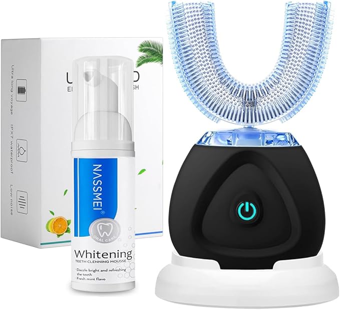FULYA Automatic Toothbrush with Teeth Whitening Mousse, Auto Tooth Brush for Adult, 360° Ultrasonic Toothbrushes Waterproof, Rechargeable Electric Tooth whitening Brush