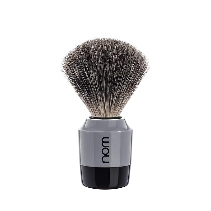 NOM Marten shaving brush | Pure Badger Shave Brush for Shaving soaps and creams | exfoliating shaving brush | Grey handle