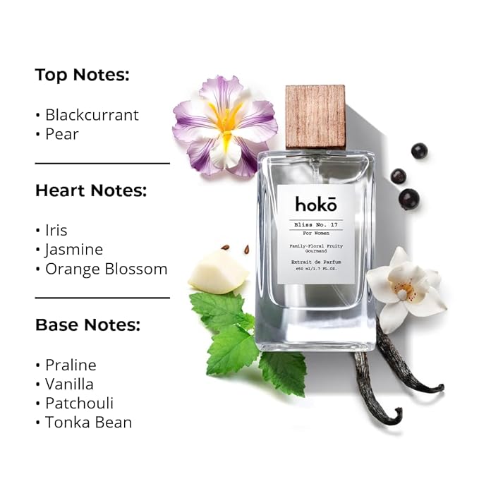 HOKO Bliss Womens Perfume, Extrait de Parfum (1.7 Oz) - Inspired by La Vie Belle, Iris Vanilla, Jasmine, Patchouli & Black Currant - Clean, Vegan + Cruelty Free