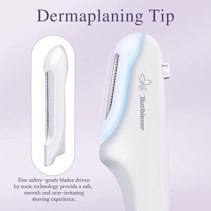Dermaplane Razor for Women Face,Sonic Dermaplane,Sonic Dermaplaning Tool,Face Shaver Facial Hair Removal & Peach Fuzz Romover - 12 Blades (White blades accessories)