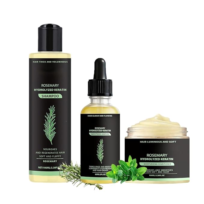 Rosemary Hydrolyzed Keratin Shampoo,Rosemary Hair Shampoo For Nourishing Strengthening Hair For Men & Women (1*Shampoo1*Oil1* CONDITIONER)