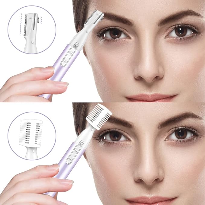 Upgraded Eyebrow Trimmer, Precision Electric Eyebrow Razor for Women Battery-Operated Facial Hair Remover with Comb No Pulling Sensation Painless for Face Chin Neck, Upper-Lip, Peach-Fuzz