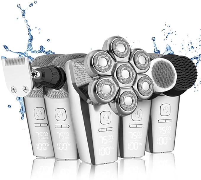 Head Shavers for Bald Men Electric Razor Detachable 7D Head Rotary Shavers, Nose Ear Face Body Hair Trimmer with Clippers IPX8 Waterproof Dry Wet Cordless Rechargeable Grooming Shaver