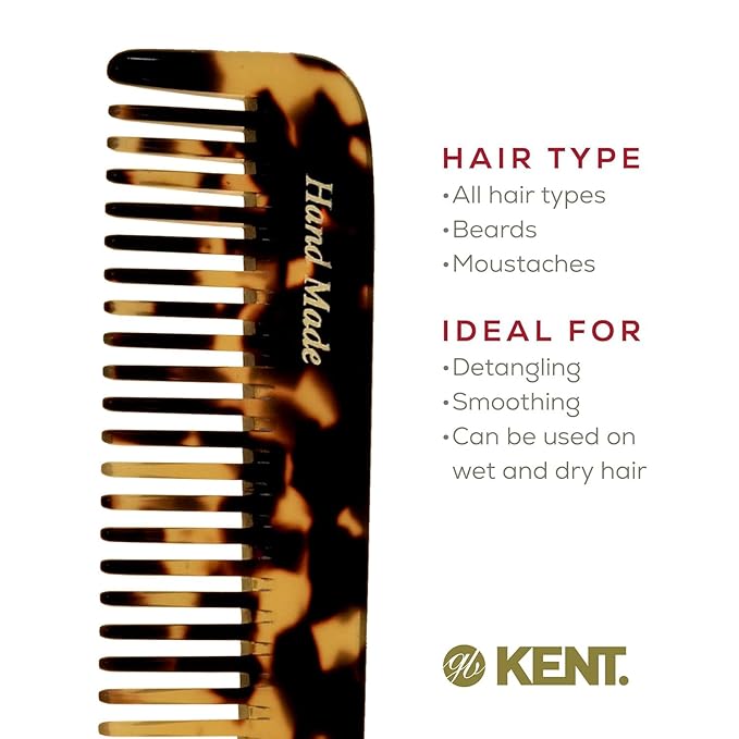 Kent 6T TY Fine Tooth and Wide Tooth Hair Comb, Handmade Styling Comb for Hair Care, Barber Combs, Beard Combs For Men, Styling Grooming for Men, Women and Kids