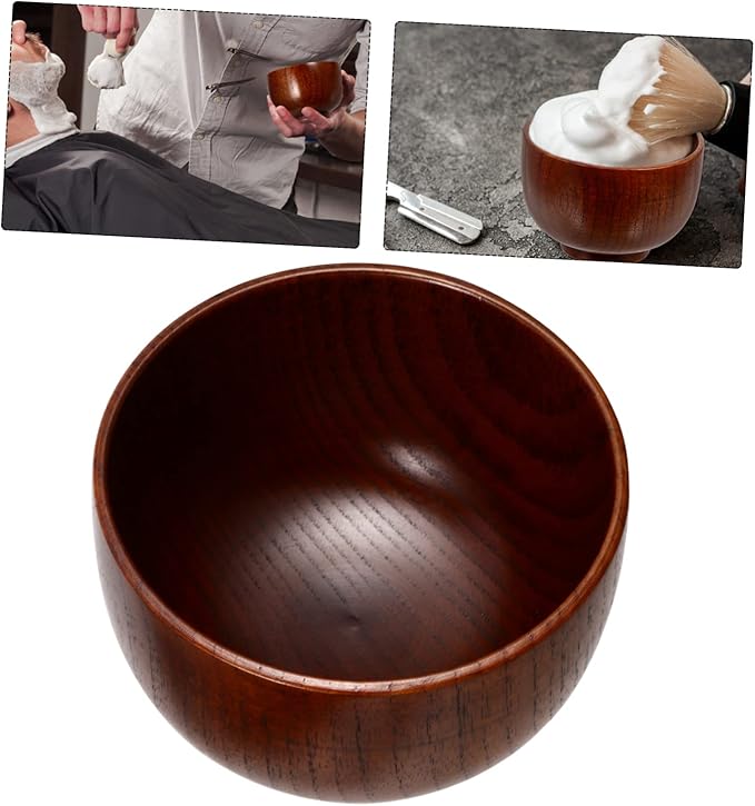 FRCOLOR Thick Wooden Shaving Soap Bowl with Smooth Polished Surface Shave Mug for Men Classic Lather Cup Easy Foam Stirring Portable and Stylish