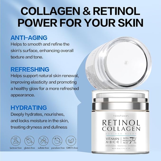 Night Cream Face Moisturizer with Retinol, Collagen, Niacinamide 10%, Anti Wrinkle Face Cream, Made in USA, Retinol Cream for Face, Anti Aging Face Cream, Face Moisturizer for Women, 1.7oz