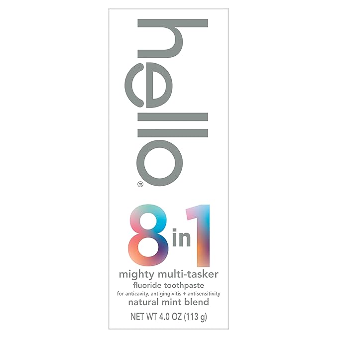 hello 8 in 1 Mighty Multi-Tasker Fluoride Toothpaste Pack, SLS Free Toothpaste with Fluoride, Antigingivitis and Antisensitivity, Strengthens Enamel and Whitens, Natural Mint Blend, 2 Ct, 4.0 Oz Tubes