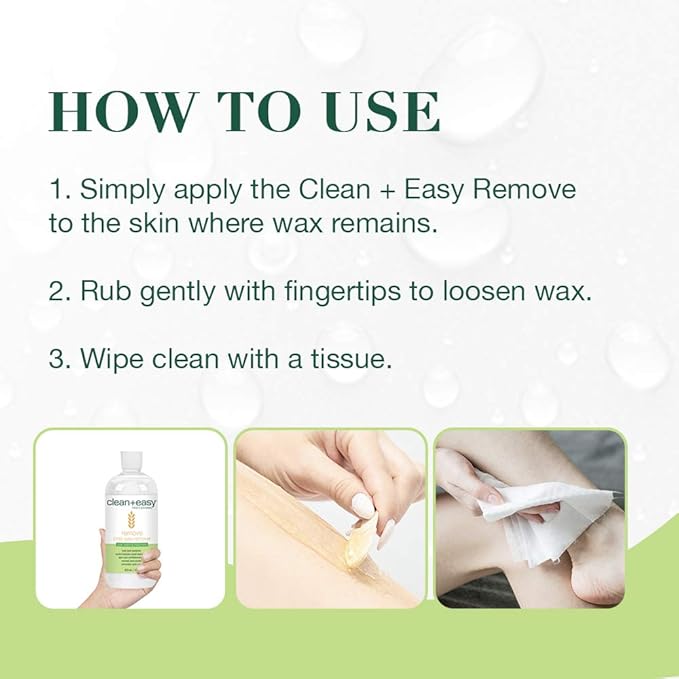 Clean + Easy After Wax Remover – After Wax Care Oil with Wheat Germ, Post Waxing Cleanser for Skin & Wax Residue, 16 oz