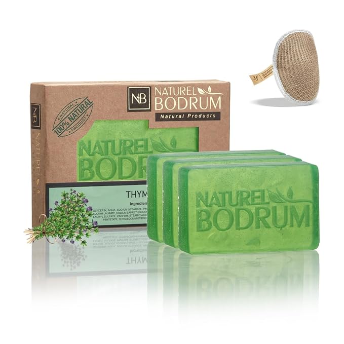 Thyme Organic Soap Bar for Women and Men, Pack of 3 Glycerin Soap Bars - Clarifying Facial & Body Bar Soap for Balanced Oily Skin - Natural & Vegan Spa Gift, for All Skin Types