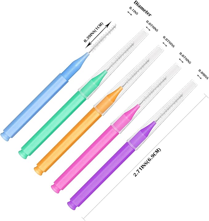 EasyHonor Braces Brush for Cleaner Interdental Brush Toothpick Dental Tooth Flossing Head Oral Dental Hygiene Flosser Toothpick Cleaners Tooth Cleaning Tool (5Colors,50pcs)