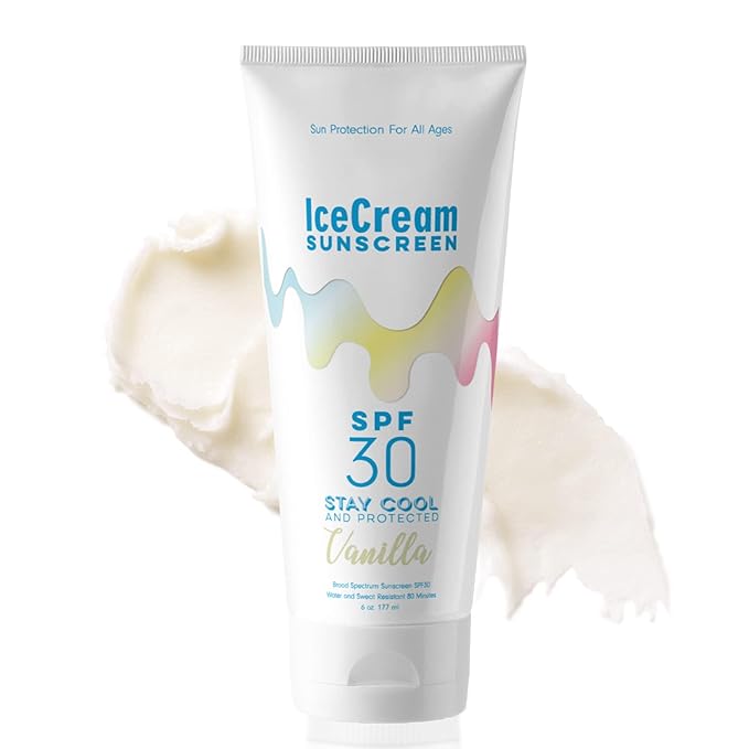 IceCream Broad Spectrum SPF 30 Sunscreen Lotion, Body & Face Lotion Sunblock Moisturizer with SPF, Water & Sweat-Resistant for 80 Minutes, Reef-Friendly & Cruelty-Free, 6oz (177ml) - Vanilla