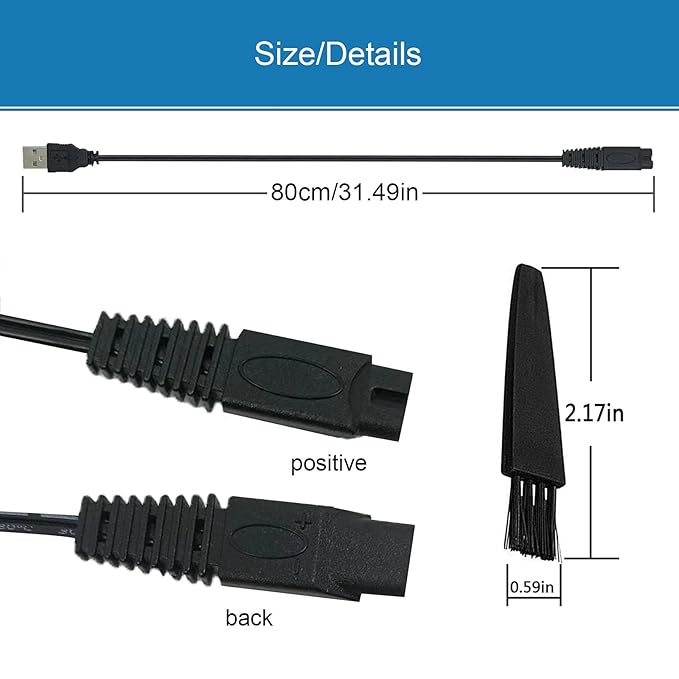 LinMei USB Shaver Charger Compatible with Microtouch Solo Men's Rechargeable Full Body Hair Trimmer Original Replacement 31.5 in Solo Charger Cord with Cleaning Brush
