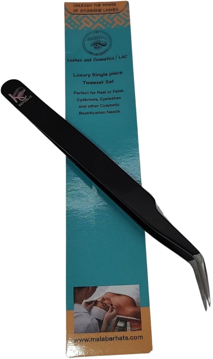 Black Curved Professional Tweezer Great For Eyebrow, Eyelash, Facial, Ear, Nose & Ingrown Hair Remover, Make Perfect Eyebrow Shapes (Black)