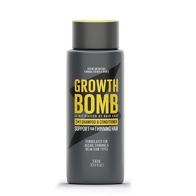 Growth Bomb 2 in 1 Shampoo and Conditioner - Natural 2 in 1 Shampoo and Conditioner for Men & Women, Use on Mens Thin Hair, Support for Thick, Full Hair, Caffeine from Yerba Mate - 300 mL