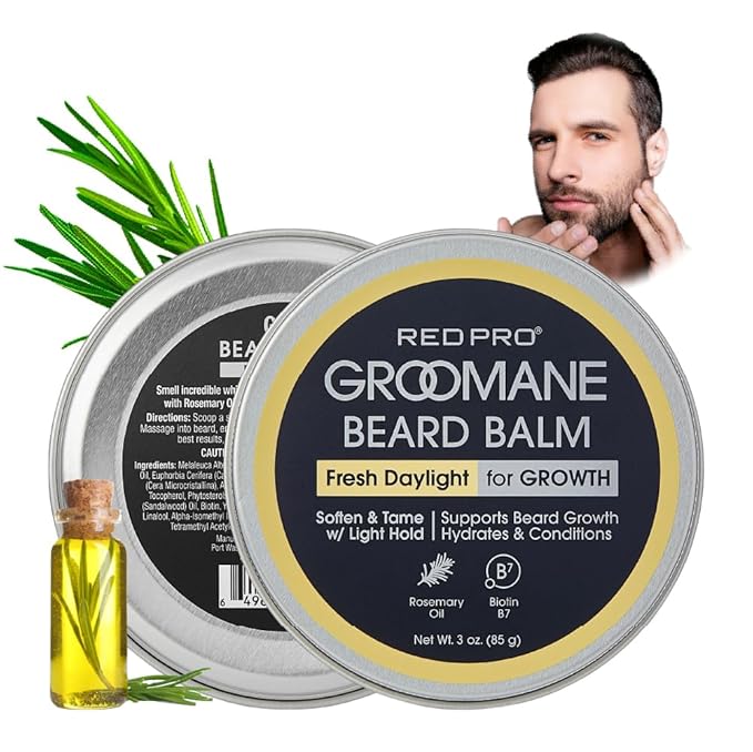 Red by Kiss Groomane Beard Balm, Soften & Tame, Light Hold, Promotes Full, Healthy Look Beard Strengthen Facial Hair, Reduce Breakage