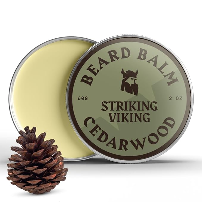 Striking Viking Cedar Beard Balm - 2 Fl Oz Pack of 1, Cedar - Softens & Moisturizes with Beard Butter & Shea - Tames Flyaways with Styling Balm & Cedarwood
