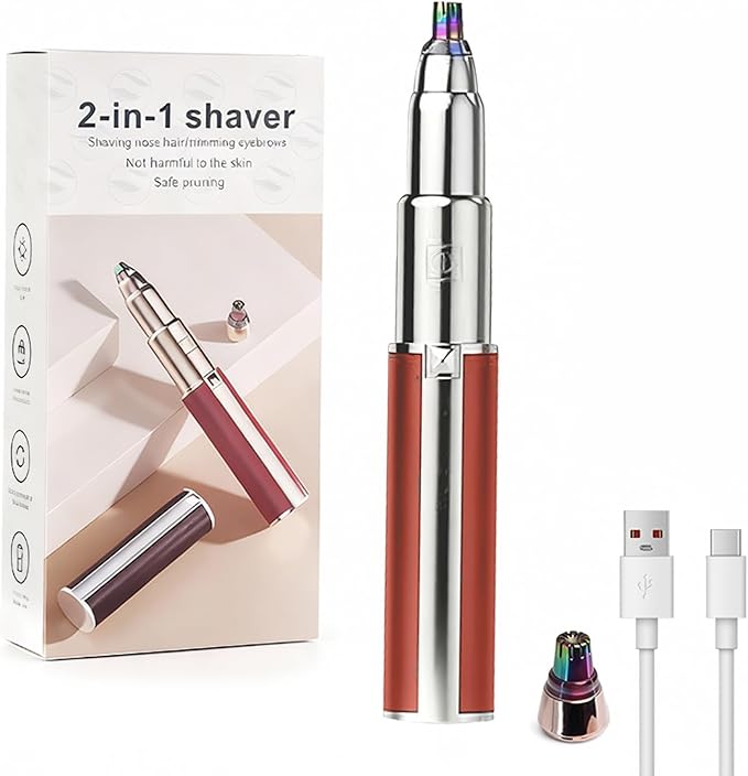 Precision Eyebrow Trimmer for Women 2-in-1 Electric Razor for Flawless Brows & Nose Hair, Portable Waterproof Eye Brow Razors, Painless Grooming Tool, Rechargeable & USB Charging, Red