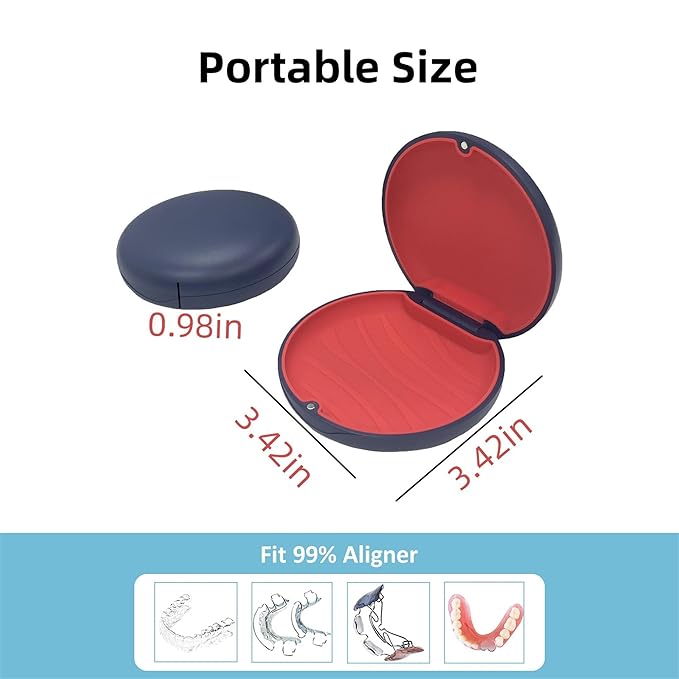 2PCS Retainer Case Compatible with Invisalign,Cute Slim Aligner Case,Customized Magnetic Closure Orthodontic Retainer Cases (2 Pack Dark Blue + Red Silicone)