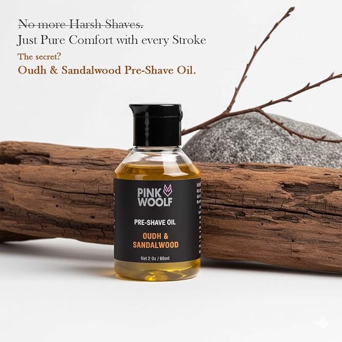 Pre-Shave Oil for Men | Oudh & Sandalwood Scent | Softens Skin and Prepares for Smooth, Razor Burn-Free Shave | Suitable for All Skin Types | 2 Fl Oz Natural Shaving Oil | Pack of 1