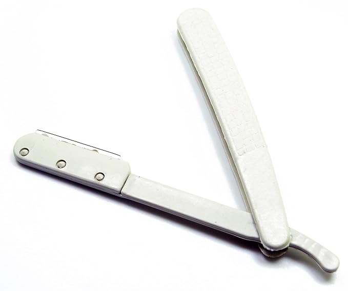 Barber Razors Straight Edge Folding Handle White with Blade