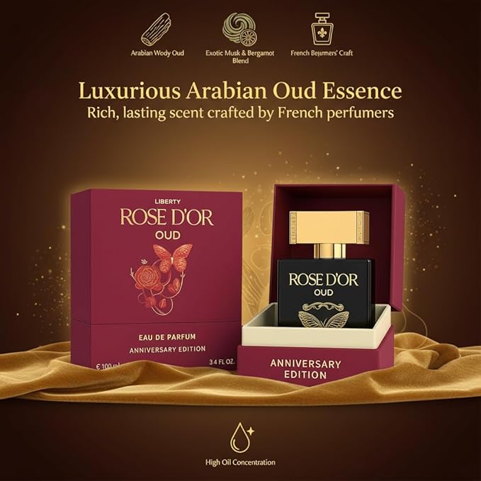 Liberty Rose Oud Anniversary Edition 3.4 Oz/100ml | Unisex Long Lasting Oud Fragrance | Perfume for Men and Women | Woody Floral Oriental Fragrance with Oudh