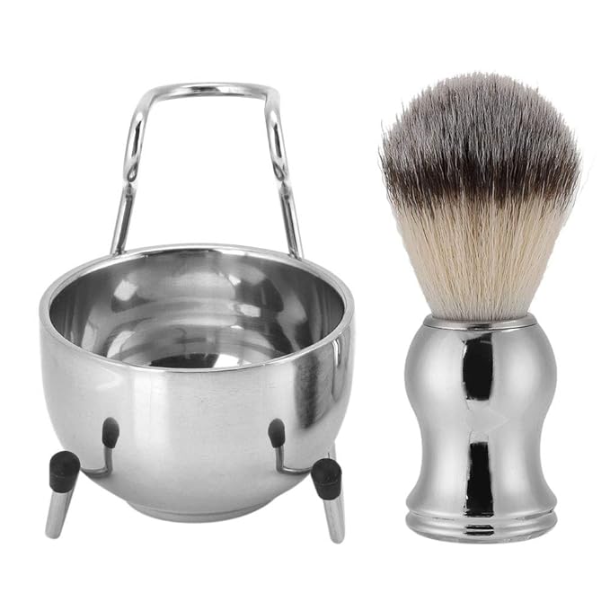 Shaving Brush Set, 3 in 1 Straight Razors Stand, Stainless Steel and Plastic Shaving Brush Holder for Household and Traveling (38092)