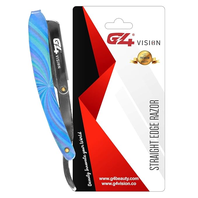 G4 Stainless Steel Straight Edge Barber Shaving Razor Blade for Close Shaving Men Replaceable Blades (Blue Rainbow)