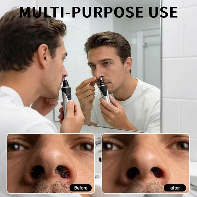 Electric Nose Hair Trimmer for Men, 2026 Professional 2 in 1 Painless Rechargeable Nose and Ear Hair Clipper, IPX7 Waterproof, Type-C Fast Charging, 6-Month Battery Life,Nose Hair kit(Gray)