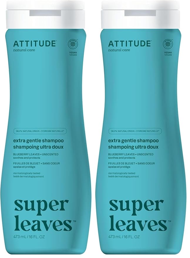 ATTITUDE Extra Gentle Hair Shampoo,EWG Verified,Soothes Dry Scalp,Naturally Derived Ingredients,Vegan and Plant Based,Unscented,16 Fl Oz,(Pack of 2)