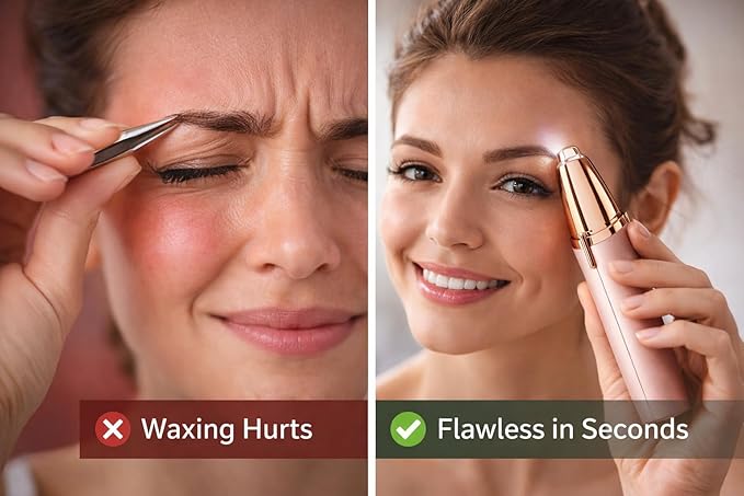 Eyebrow Trimmer & Facial Hair Remover for Women, 18K Gold Plated Precision Electric Face Razor with Built-in LED Light, Painless Hair Removal for Eyebrows, Upper Lip, Chin & Peach Fuzz