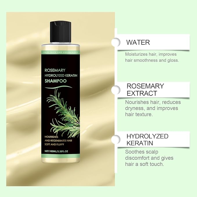 Rosemary Hydrolyzed Keratin Shampoo，Hair Regrowth Shampoo for Women and Men Hair Loss，Deeply Cleanses and Nourishes the Scalp while Promoting Hair Regeneration，3.38 FL OZ